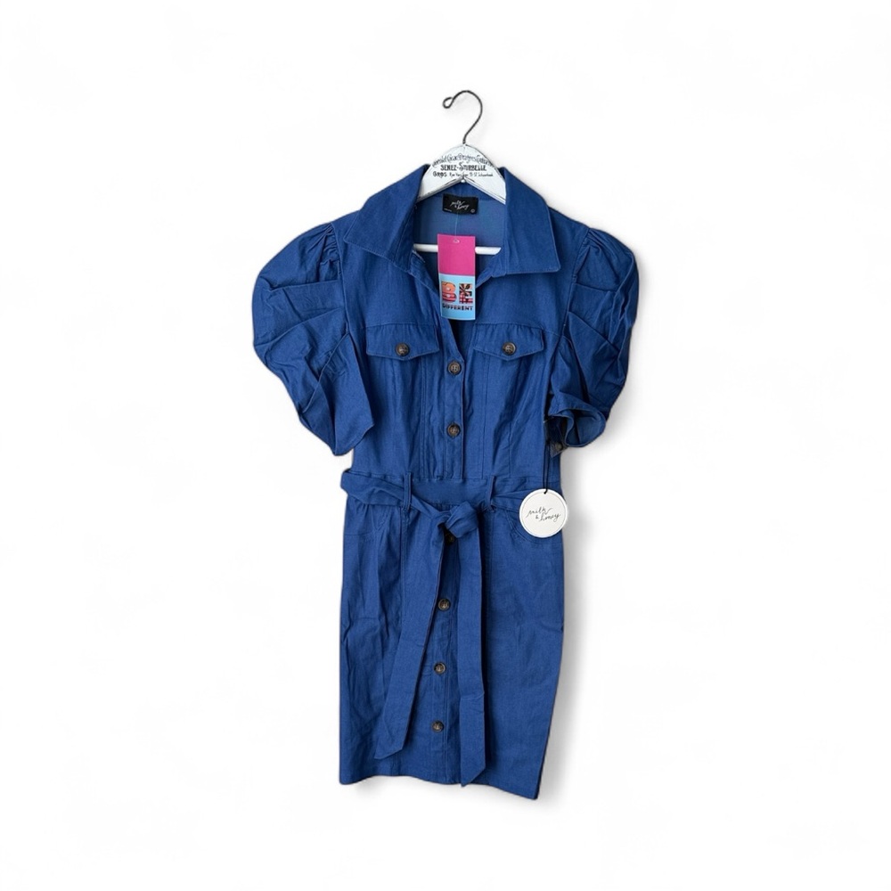 Milk & Honey Puff Sleeve Pull Over Belted Dress Size S NWT